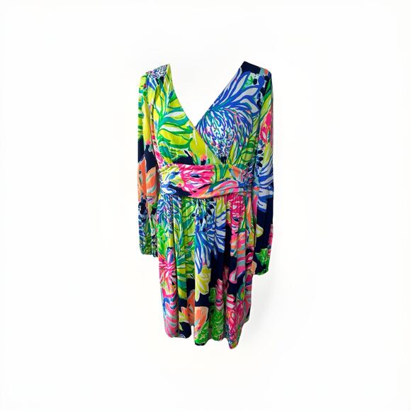 Lily Pulitzer Fleur Dress Navy Travelers Palm Size XL 14 16 - Picture 4 of 10